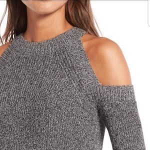rag & bone Dana Crew Knit Cold Shoulder Sweater Top Marled Gray Long Sleeve M